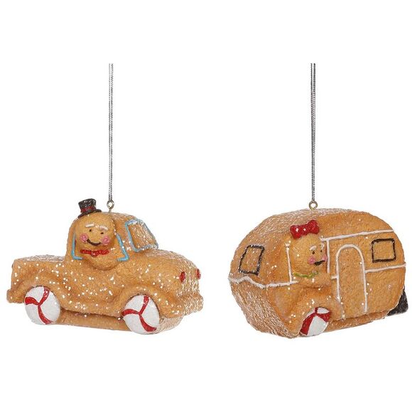 Gingerbread Pickup Truck and Camper Holiday Ornaments Set of 2 - Picture 1 of 4